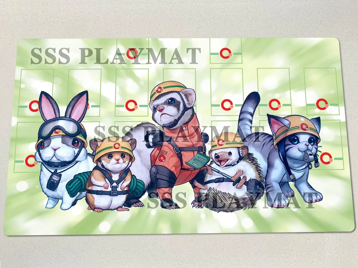 

YuGiOh Playmat Rescue Ferret Rescue Cat TCG CCG Mat Board Game Trading Card Game Mat Rubber Mousepad Gaming Pad Free Bag 60x35cm