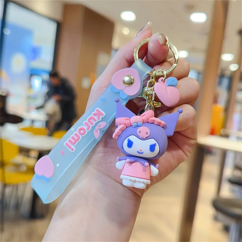 Kawaii Sanrio Hello Kitty Kuromi Keychain My Melody Pompom Purin Pendant Keyring Anime Children Toys Keychains Christmas Gifts