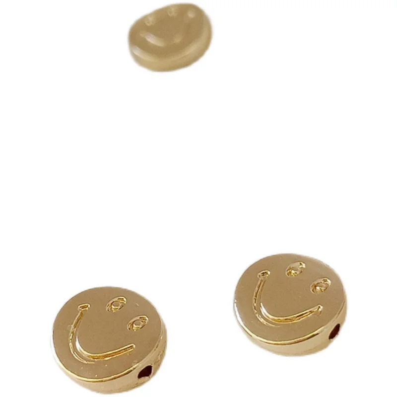 10 pieces  10mm copper-clad gold smiling face straight hole Beaded pendant DIY hand jewelry Hair Bracelet accessories materials
