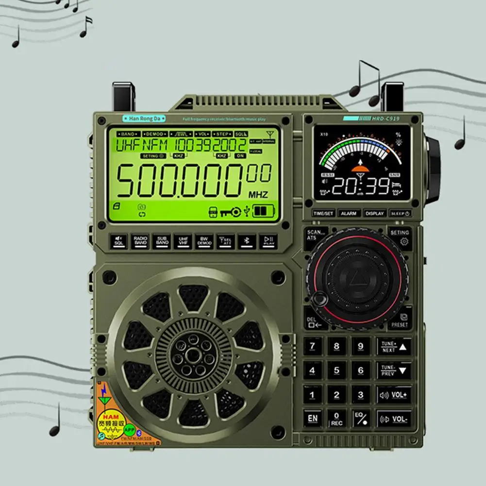 HanRongDa HRD-C919 FM MW SW VHF WB Multi-band Radio BT 5.0 Speaker Aviation Band Radio AIR Maritime Supports TF Card AUX