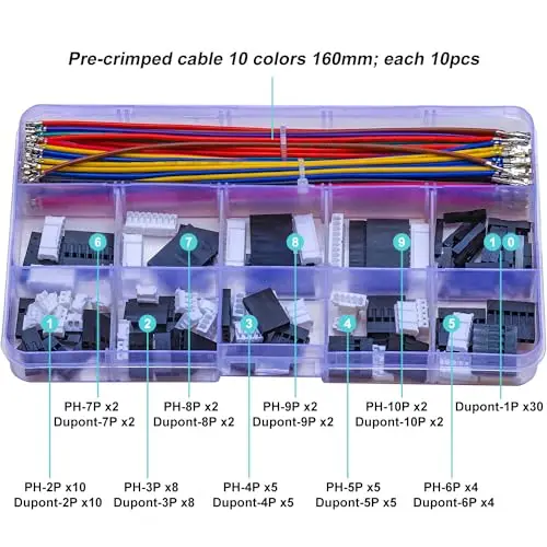 Kit de conectores Dupont PH2.0 a Dupont2.54 JST, JST-PH de 2,0mm y carcasa de Cable Dupont de 2,54mm, Cable de 16cm (ph-to-dupont)