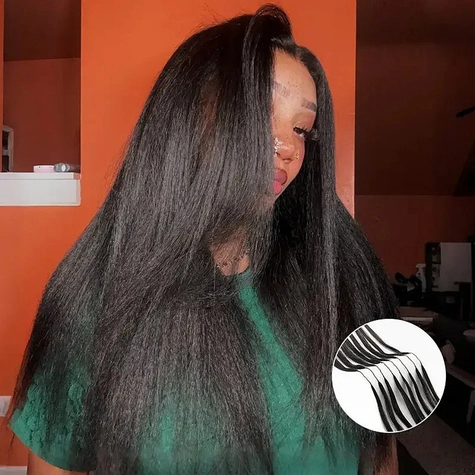 Kinky Straight Crochet Human Hair Feather Extension Pre Separated Knotless Reusable Pre Looped Crochet Hair Kinky Straight Hair Bundles Natural Black
