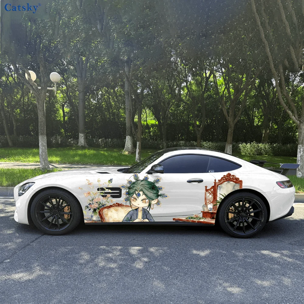 

Peacock Little Noble Lady Creative Pattern Stickers Car Body Door Side Fashion Stickers Two Decorative Sheets Suitable for All C