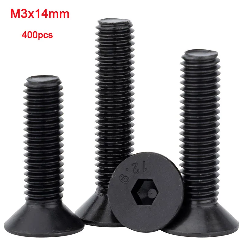 

12.9 Черные винты с шестигранной головкой и потайной головкой M3x14 мм 400 шт.