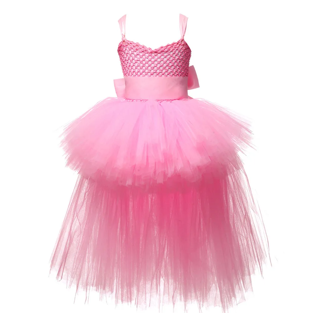 Girls Pink Black Tutu Dress V-neck Train Girl Evening Birthday Party Tulle Dresses Girl Ball Gown Dress Kids Halloween Costumes