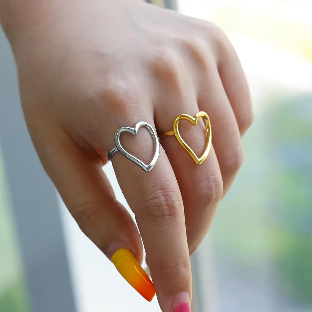 Hollow Heart Rings For Women Gold Color Adjustable Stainless Steel Heart Ring Wedding Party Jewelry Gift 2024 Trend Gift BFF image 3