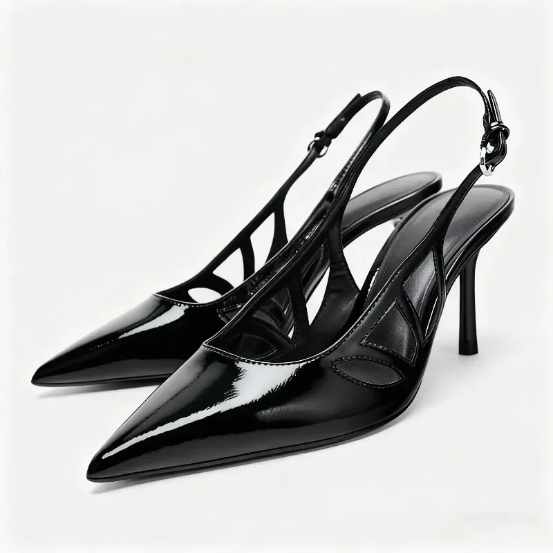 أزياء أشار تو براءات الاختراع والجلود عالية الكعب مضخات النساء الجدة الجوف Slingback أحذية مصممين فستان الحفلات مثير الأحذية