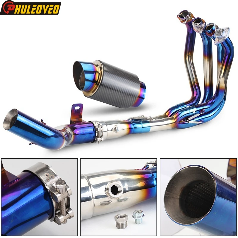 Motorcycle Exhaust Full System for Kawasaki Z900 2017-2019 not for Z900 E Z900 A2 Collector Header with ID:77mm Carbon Exhaust