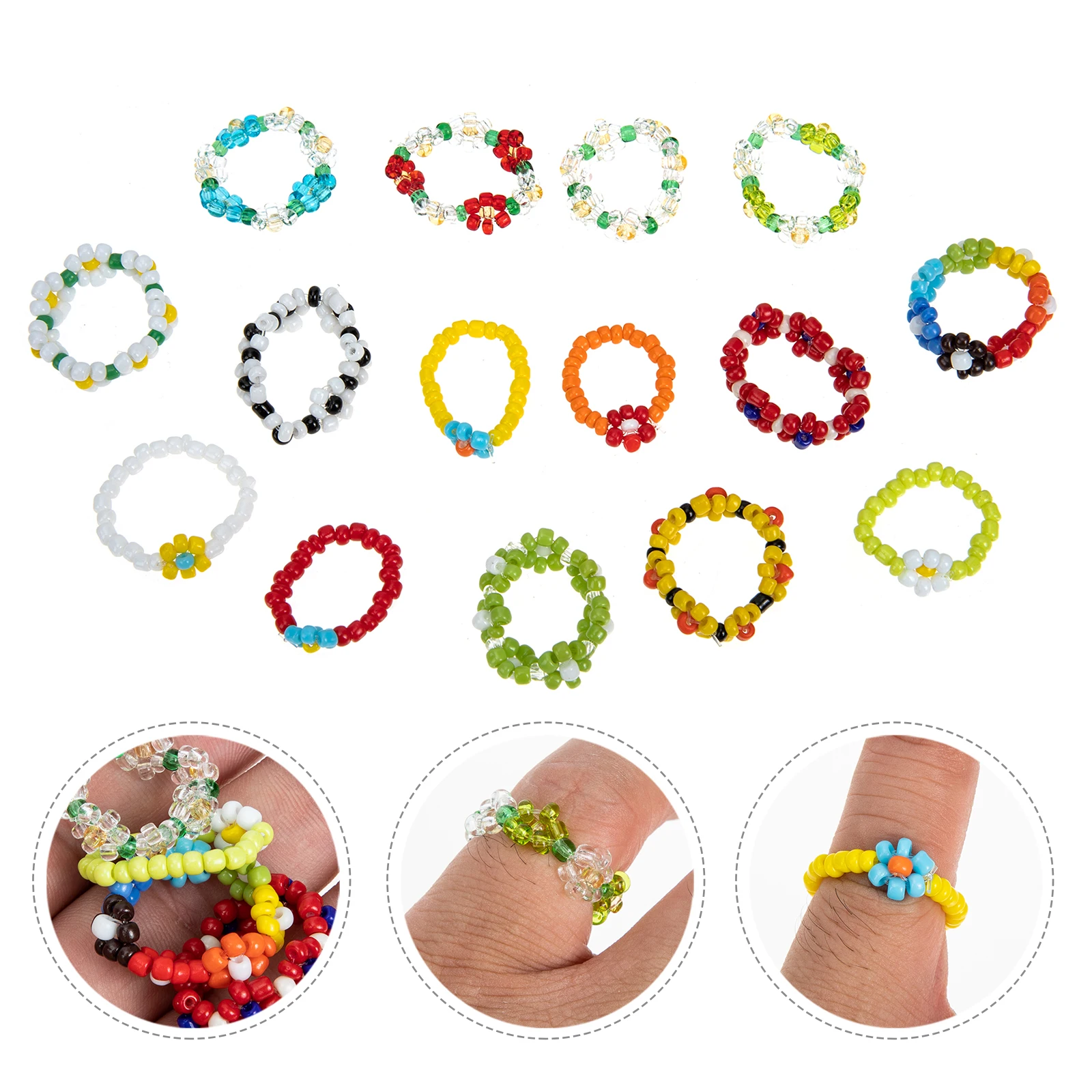 

15 Pcs Flower Ring Rings for Teens Jewelry Cute Girls Adjustable Women Woman Glass Beads Women's