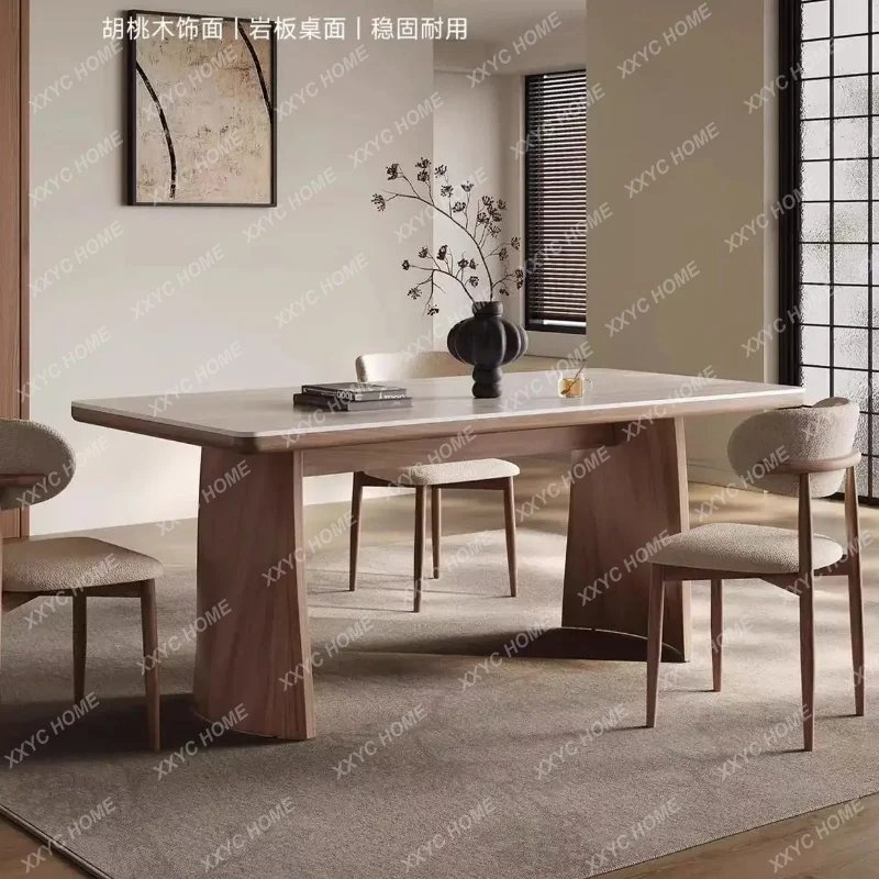 XTravertine Dining Table Set Modern Minimalist Small Apartment Wood Table Chairs Retro Style