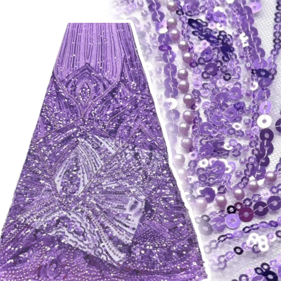 

New Design African Beaded Groom Embroidered Lace Fabric Premium French Nigerian Sequined Lace Fabric Ladies Evening Dress SZ1122