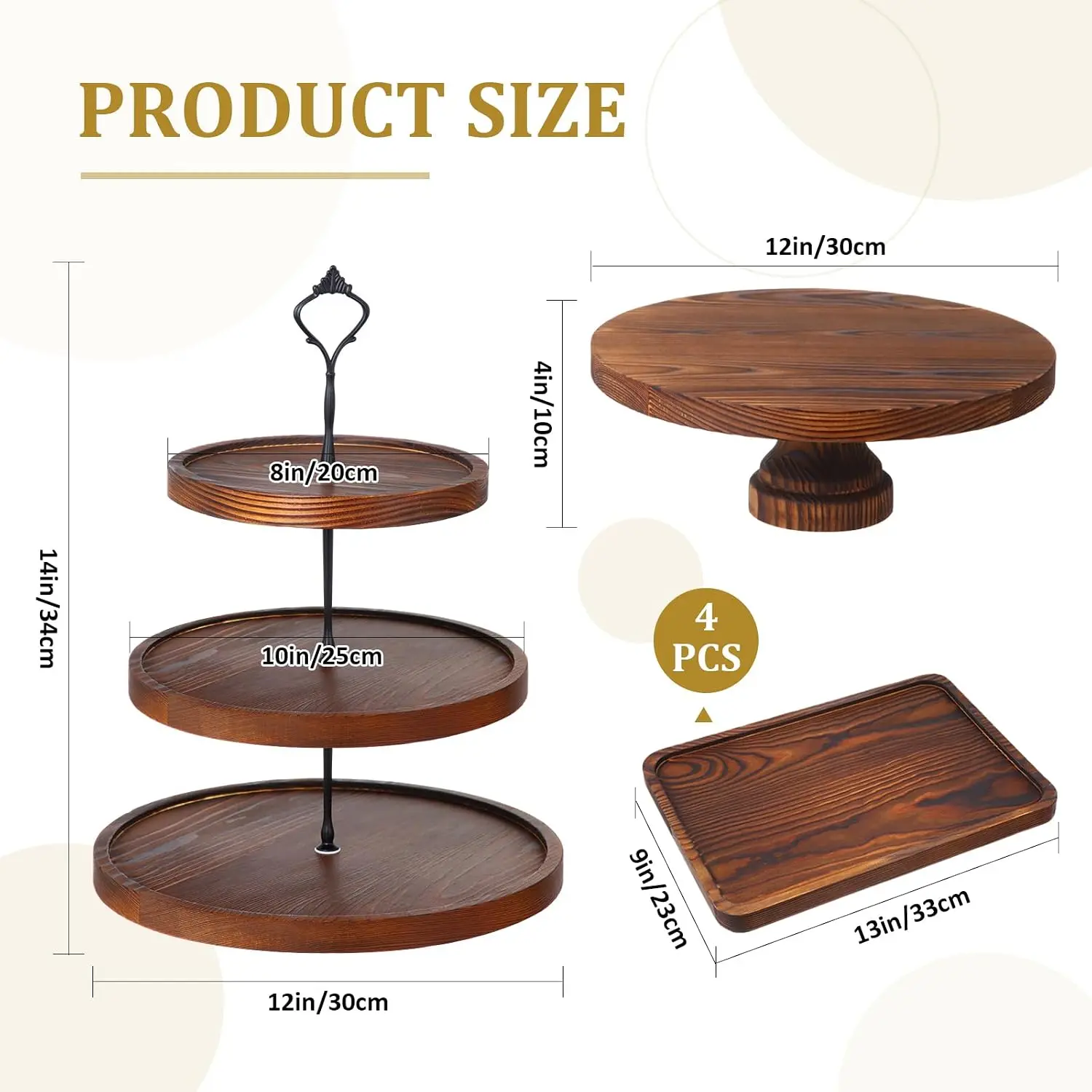 Wooden Cupcake Stand Set, 7-Piece Brown Cupcake Display Kit with Cake Pedestal Trays
