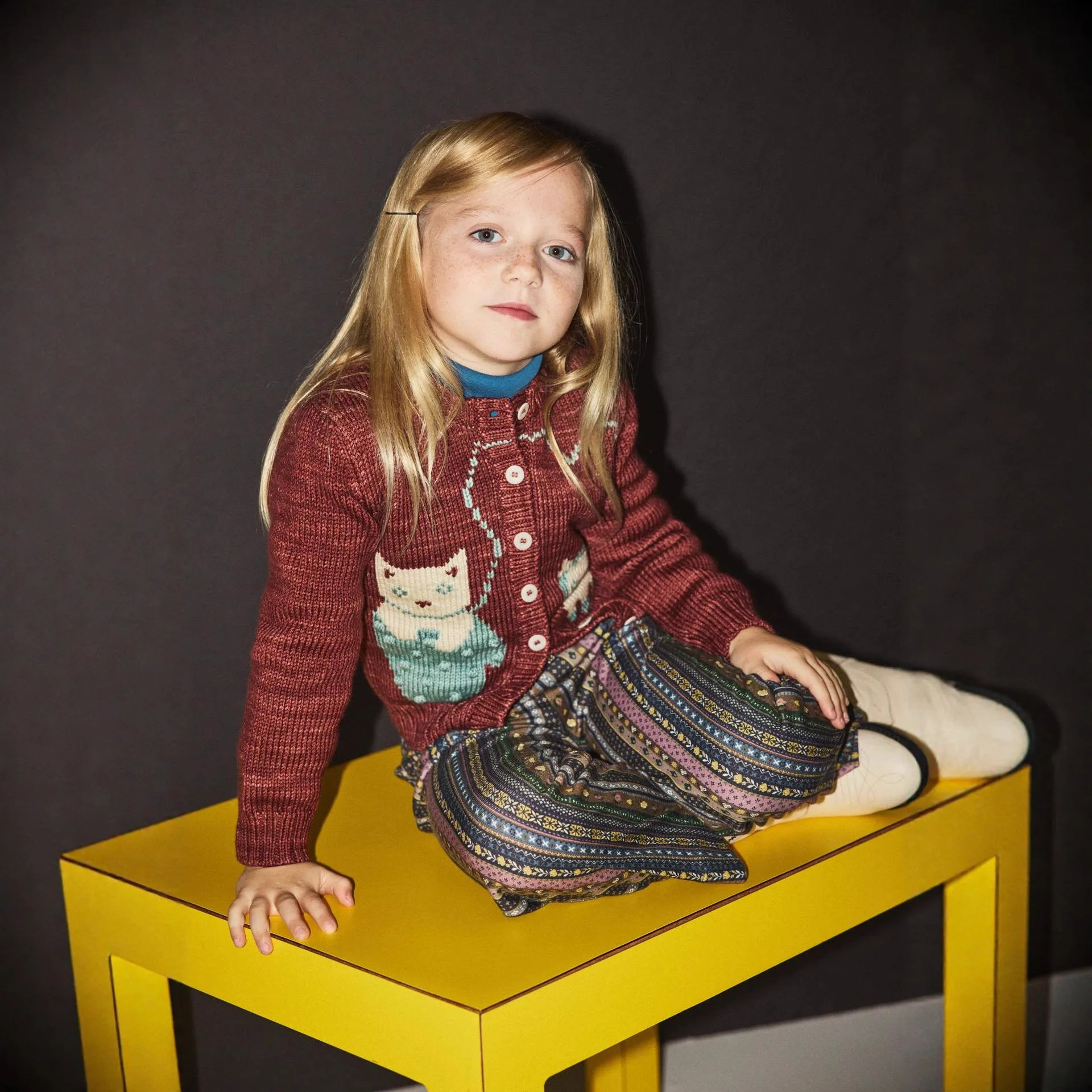 2026 Autumn Winter MP Series Girls Holiday Cartoon Cat Knitted Sweater & Skirt Pants 2-Piece Set