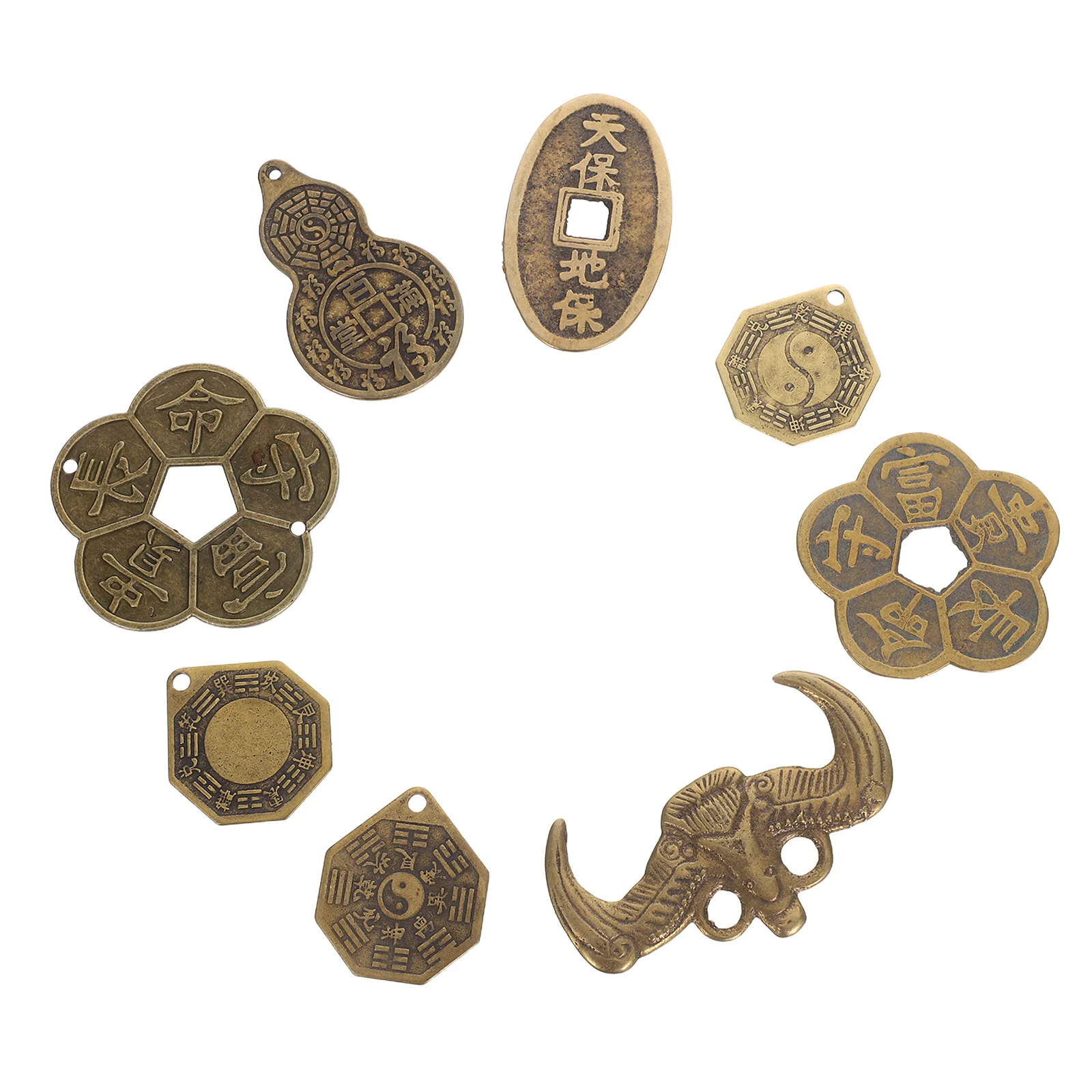 

Набор из 8 декоративных латунных монет: китайские древние амулеты фэн-шуй для привлечения удачи, богатства и позитивной энергии, традиционный дизайн для дома и храма