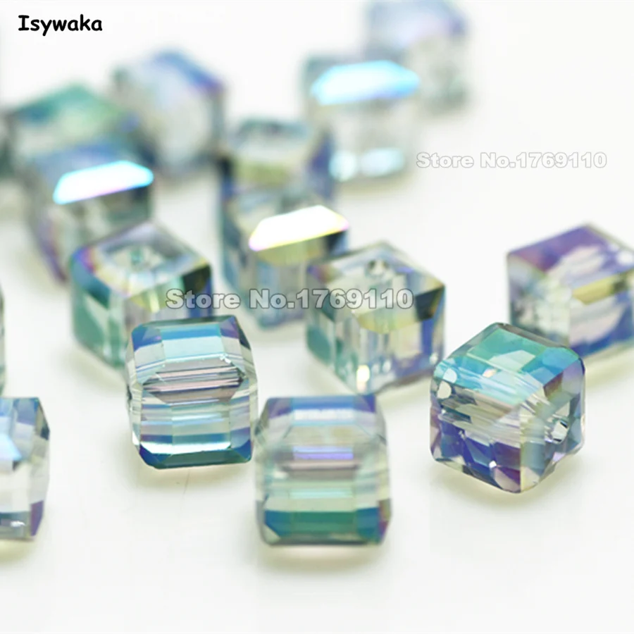 Isywaka 98pcs 8mm Hot Green Color Square Austria Crystal Beads charm Glass Beads Loose Spacer Bead for DIY Jewelry Making