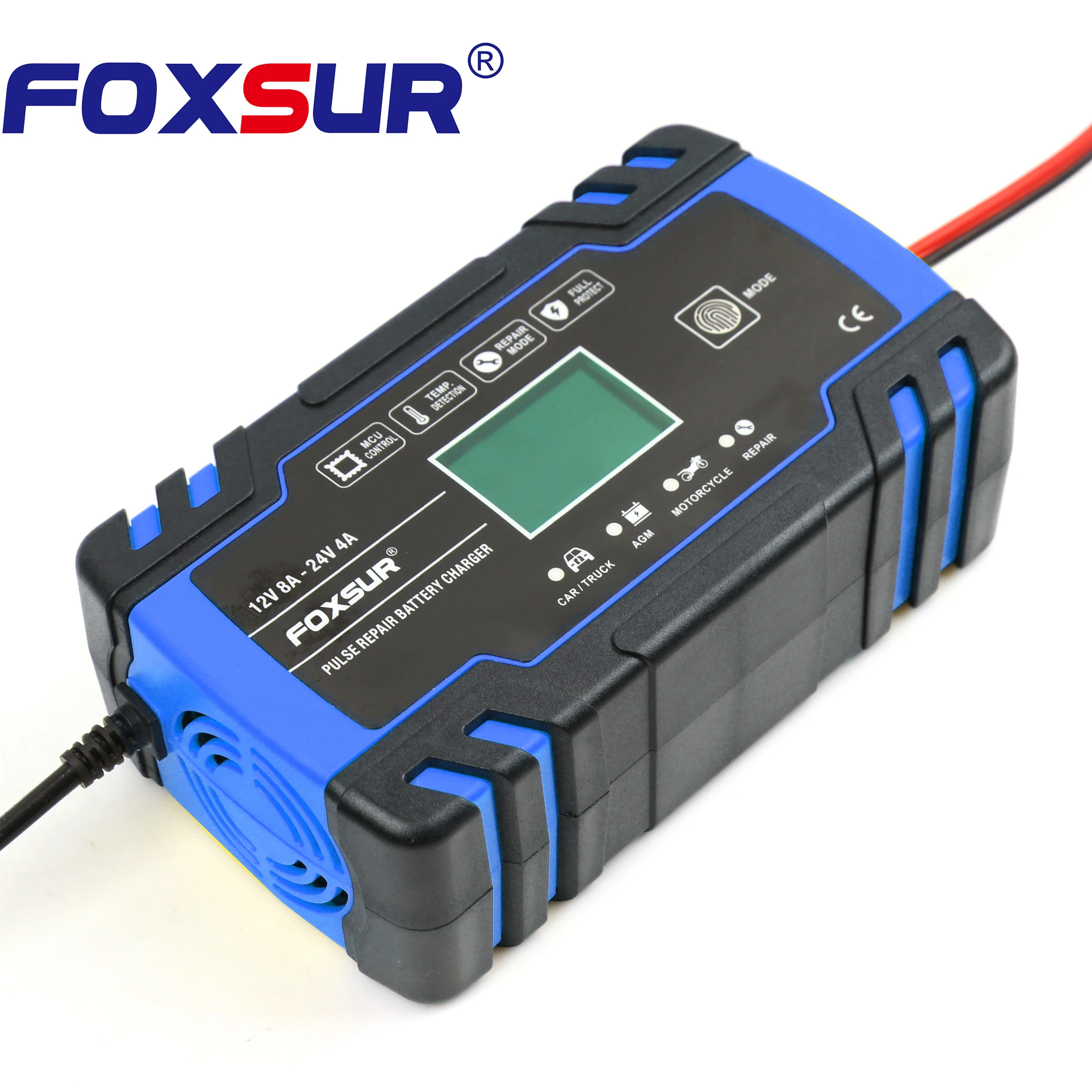 FOXSUR Universal Battery Charger 12v 8a Portable Battery Charger Smart Battery Charger For Car