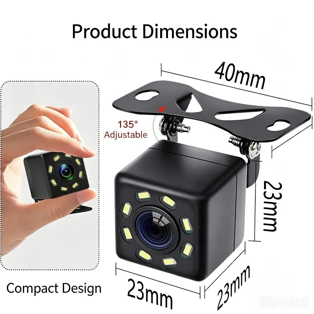 External HD Car Backup Camera, Car Reverse Parking Cam 4/8/12 LED Night Vision,170° Wide Angle IP68 Waterproof