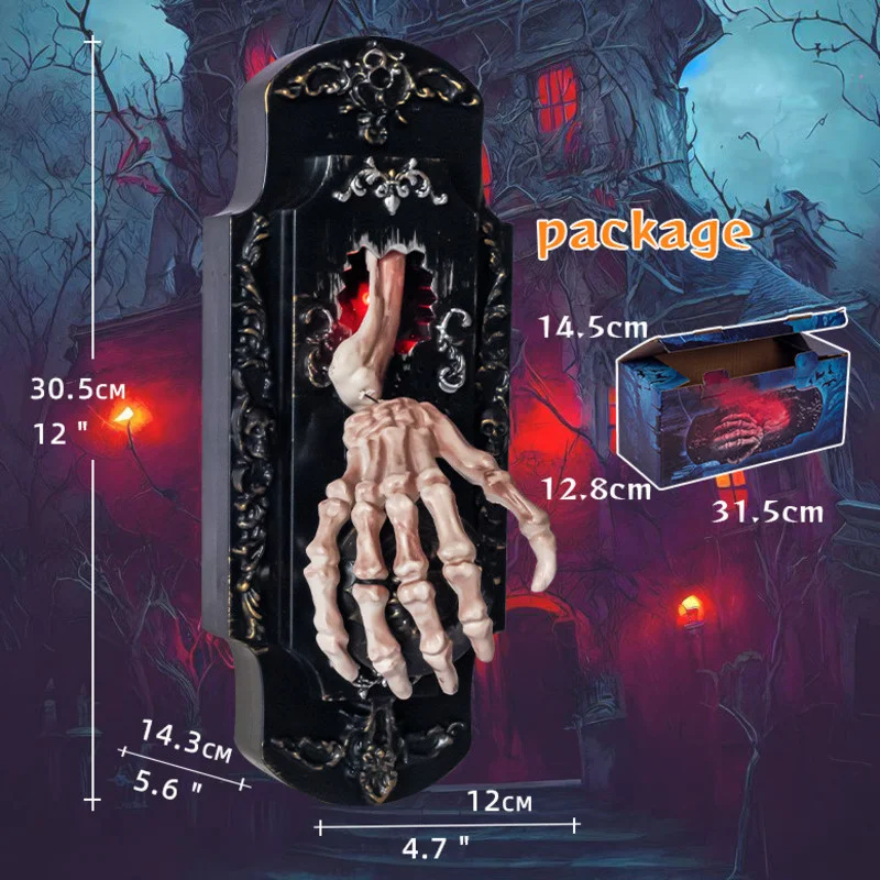 Halloween Fun Doorbell Electric Induction Spray Door Lock Prop Light Sound Touch Horrible Haunted House Atmosphere Decor Prop