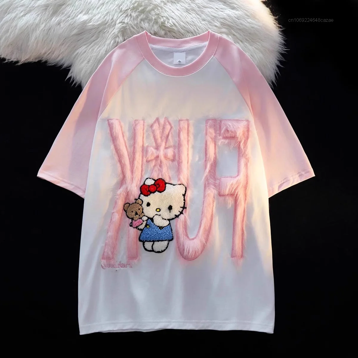 Sanrio Hello Kitty New Short Sleeve T-shirts Y2k Couples Loose Trend Tops Women Streetwear Oversized Tees Summer Female Clothing