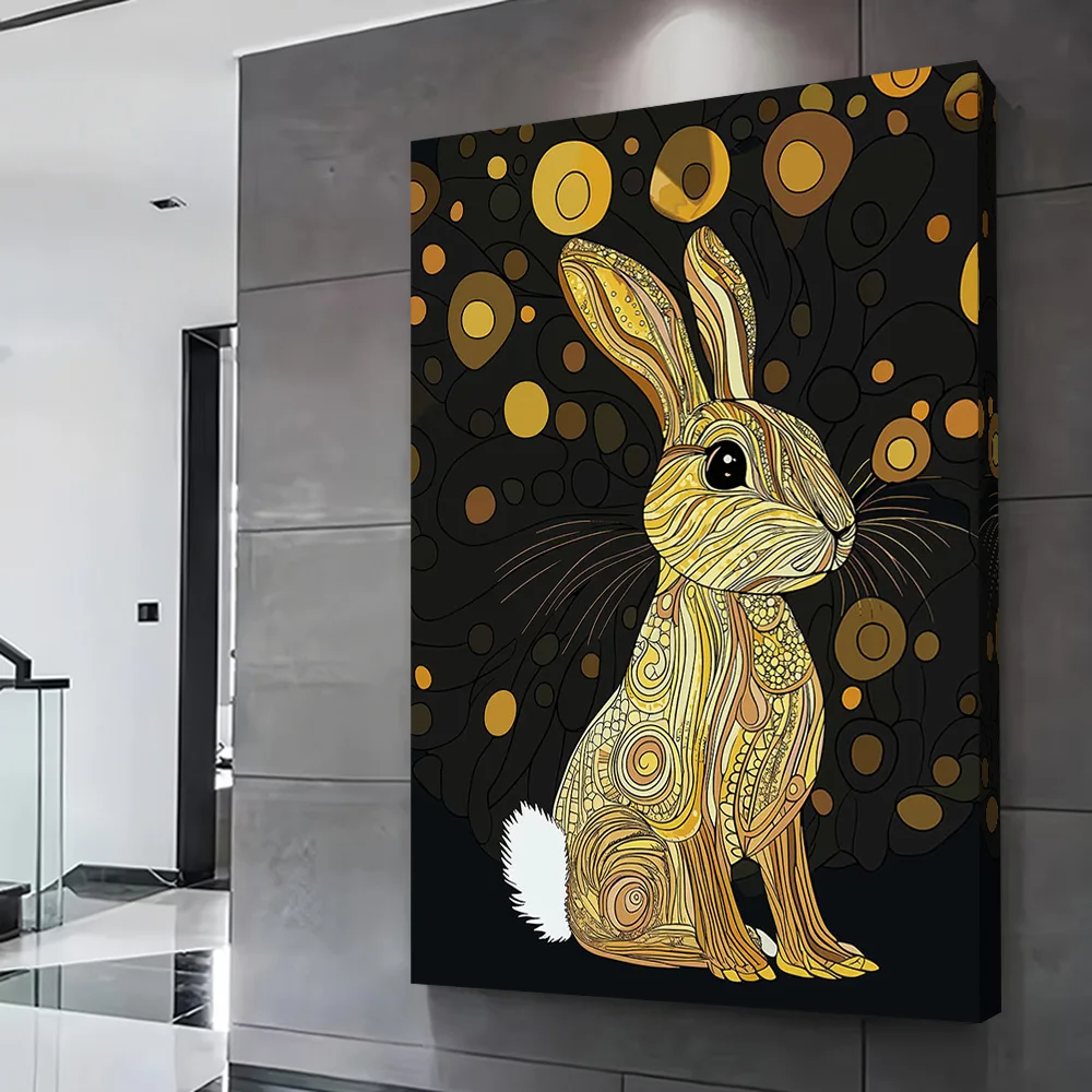 Póster de conejo dorado, pintura en lienzo impresa personalizable para imágenes, arte de pared, decoración de habitación, Mural de decoración Interior para el hogar