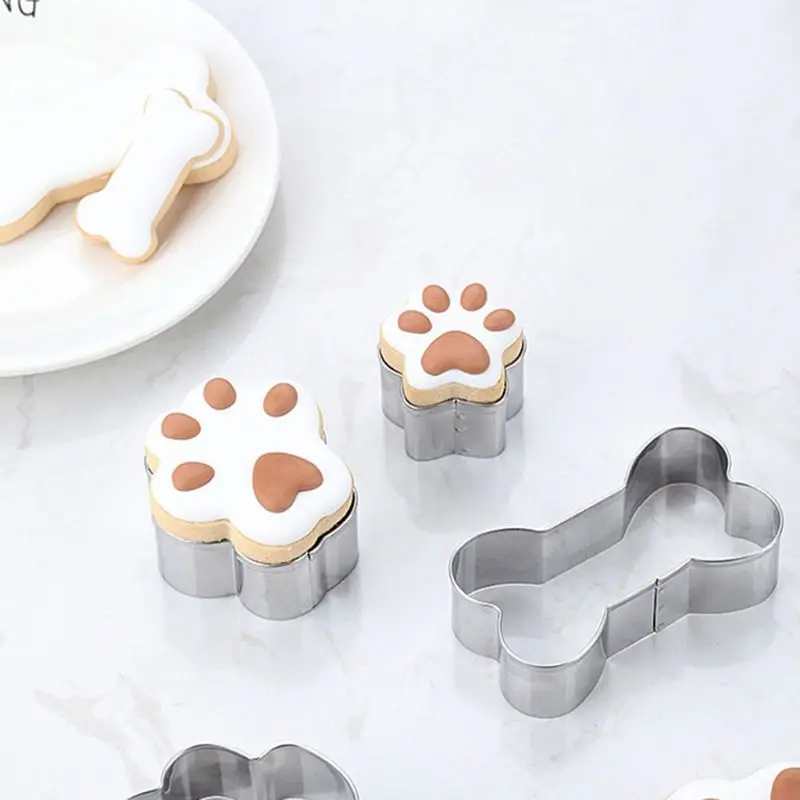 Chó Khuôn Cắt Cookie Khuôn Inox Cho Chó Paw Chó Dấu Chân Bánh Quy Khuôn Fondant Bánh Ngọt Trang Trí Dụng Cụ Nướng Bánh