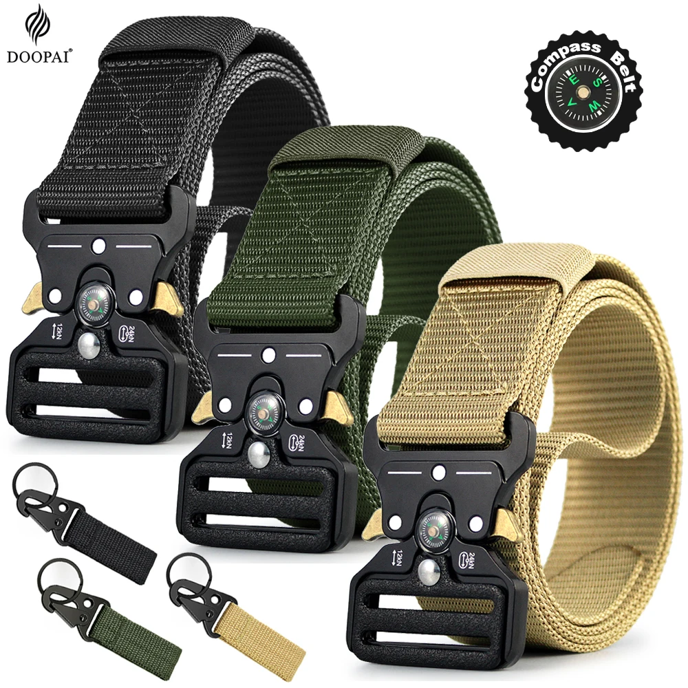 Doopai-Cinturón táctico para hombre, brújula de caza al aire libre del ejército, multifunción, combate, supervivencia, Cuerpo de Marines, lona para nailon