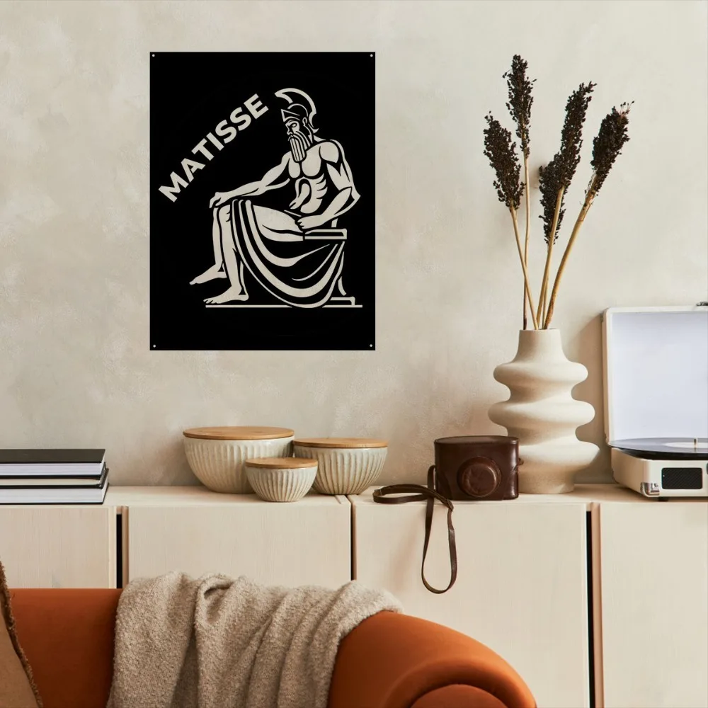 [2D Flat] Custom Greek God Line Art Metal Plaque, Personalized Text Ancient Warrior Silhouette Wall Decor (Only For Decoration)