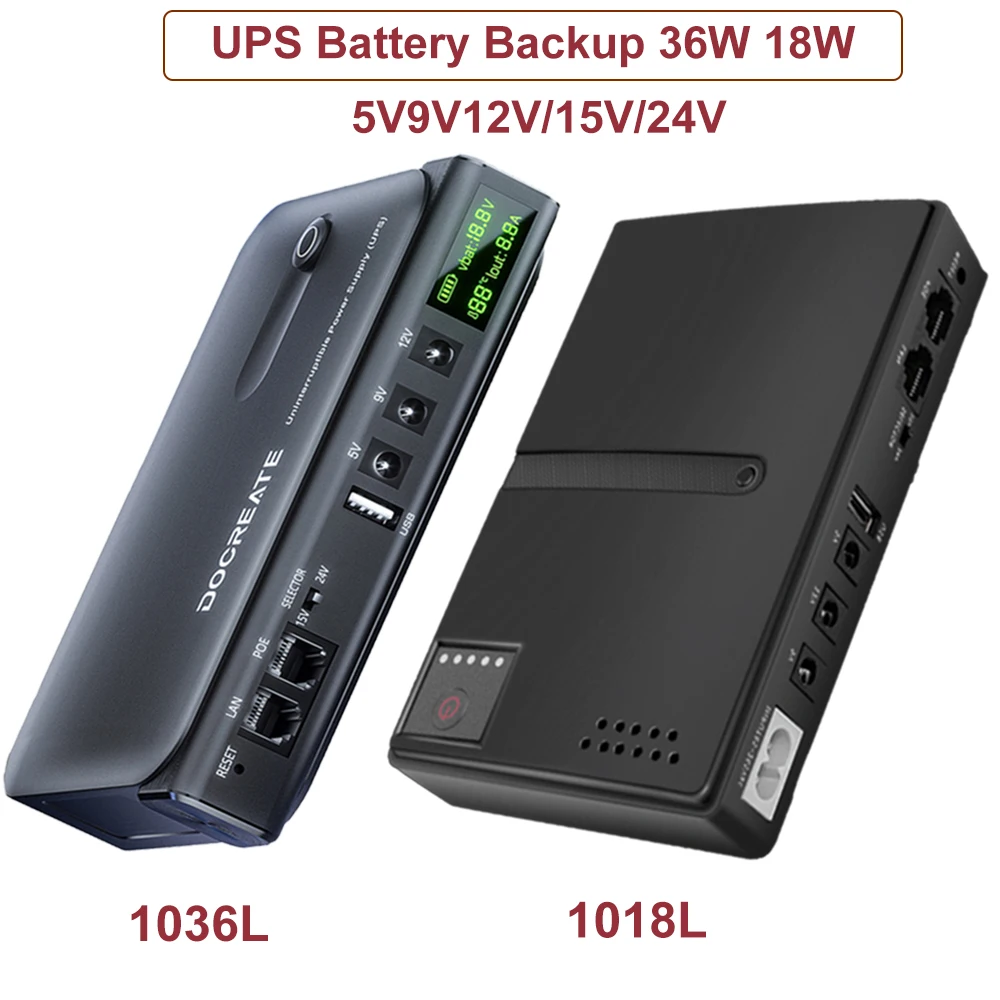 UPS Battery Backup 36W 18W Digital Uninterruptible Power Supply for Router Overheating Protection 5V 9V 12V 15V 24V EU/US Plug