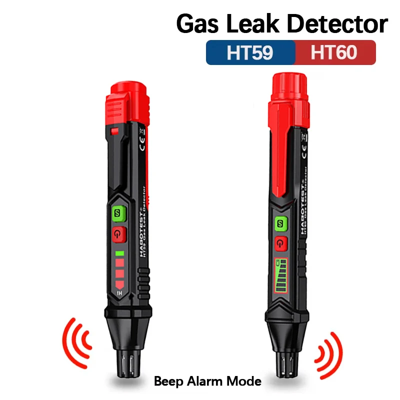 HT59/HT60 Combustible Gases Leak Detector with Audible & Visual Alarm Portable Natural Methane Propane Tester Gas Analyzer Pen