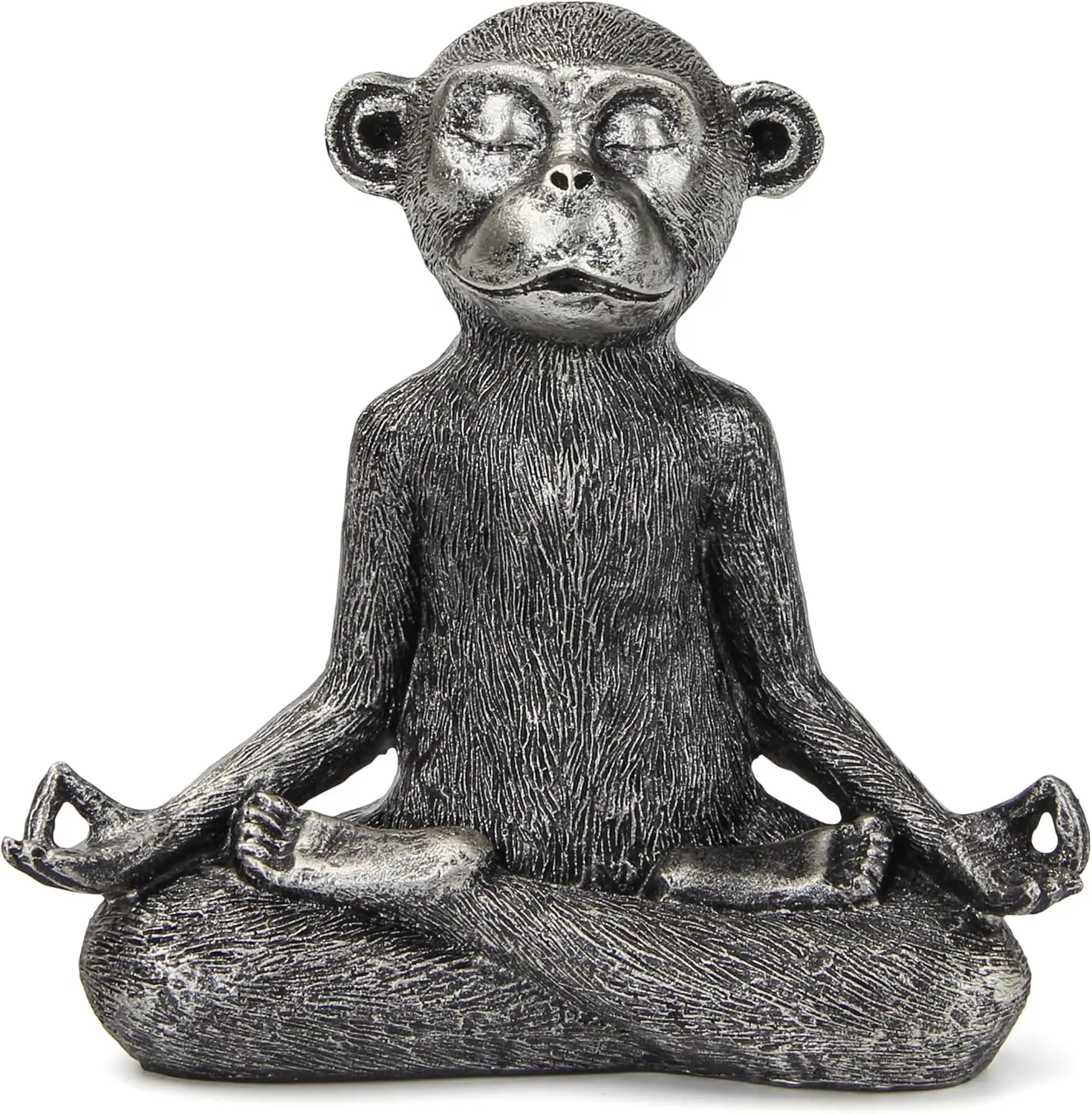 Monkey Meditation Yoga Decor Zen Monkey Statue for Home Office Decoration | Resin Silver-grey Yoga Monkey Spiritual Bookshelf De