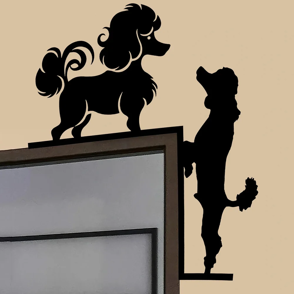 Metal Poodle Door Corner Wall Art Sign Door Top Decoration Pet Dog Theme Home Decor Artwork Pendant Gifts