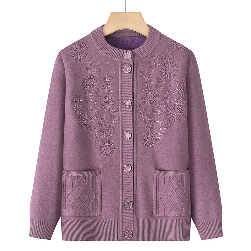 

Женский флисовый зимний свитер, кардиган, куртка для мам среднего и пожилого возраста, теплая однотонная трикотажная одежда, женские повседневные топы