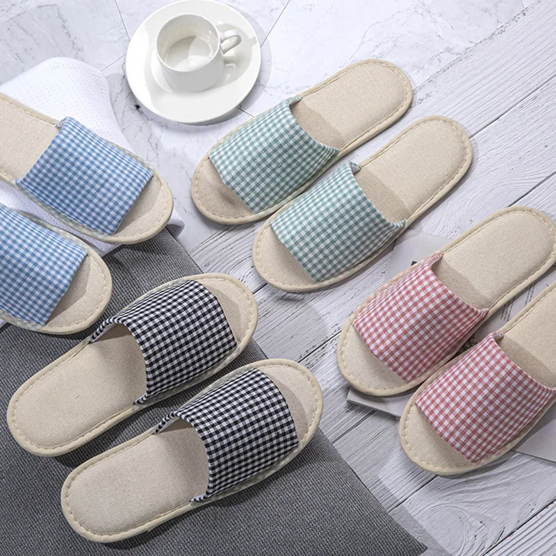 Home Unsiex Guest Slippers Plaids Loafer Flip Flop Shoes Slippers Hotel Slippers Wedding Shoes Non-slip Four Seasons Home Linen