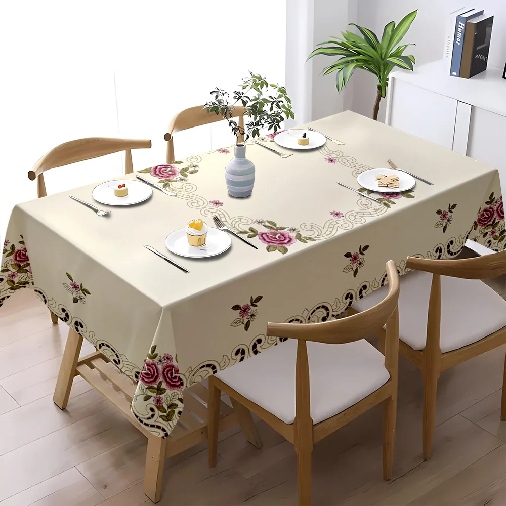 Rectangular multi-functional tablecloth 1 piece. Retro floral rose-themed background tablecloth.