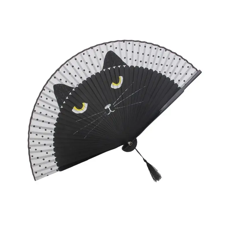 Kat Chinese Cartoon Zijde Modieuze Japanse stijl Handfans Populaire Mooie Kitty fan Handheld Opvouwbare Vrouwen Meisjes tonen Fans