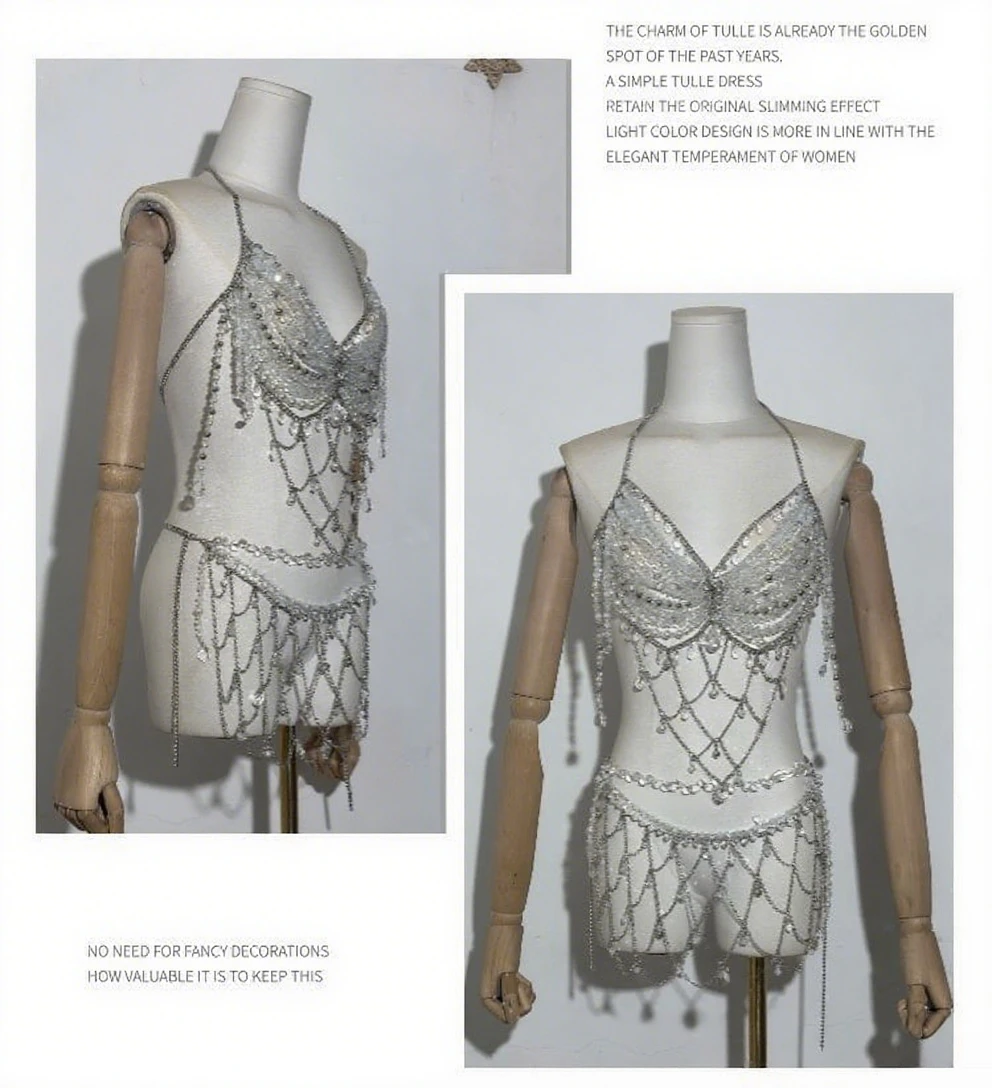 2025 neue schwere Industrie-Körperkette für Damen, sexy, vielseitiger Büsten-Trend, Perlen, hohler Unterwäsche-Rock