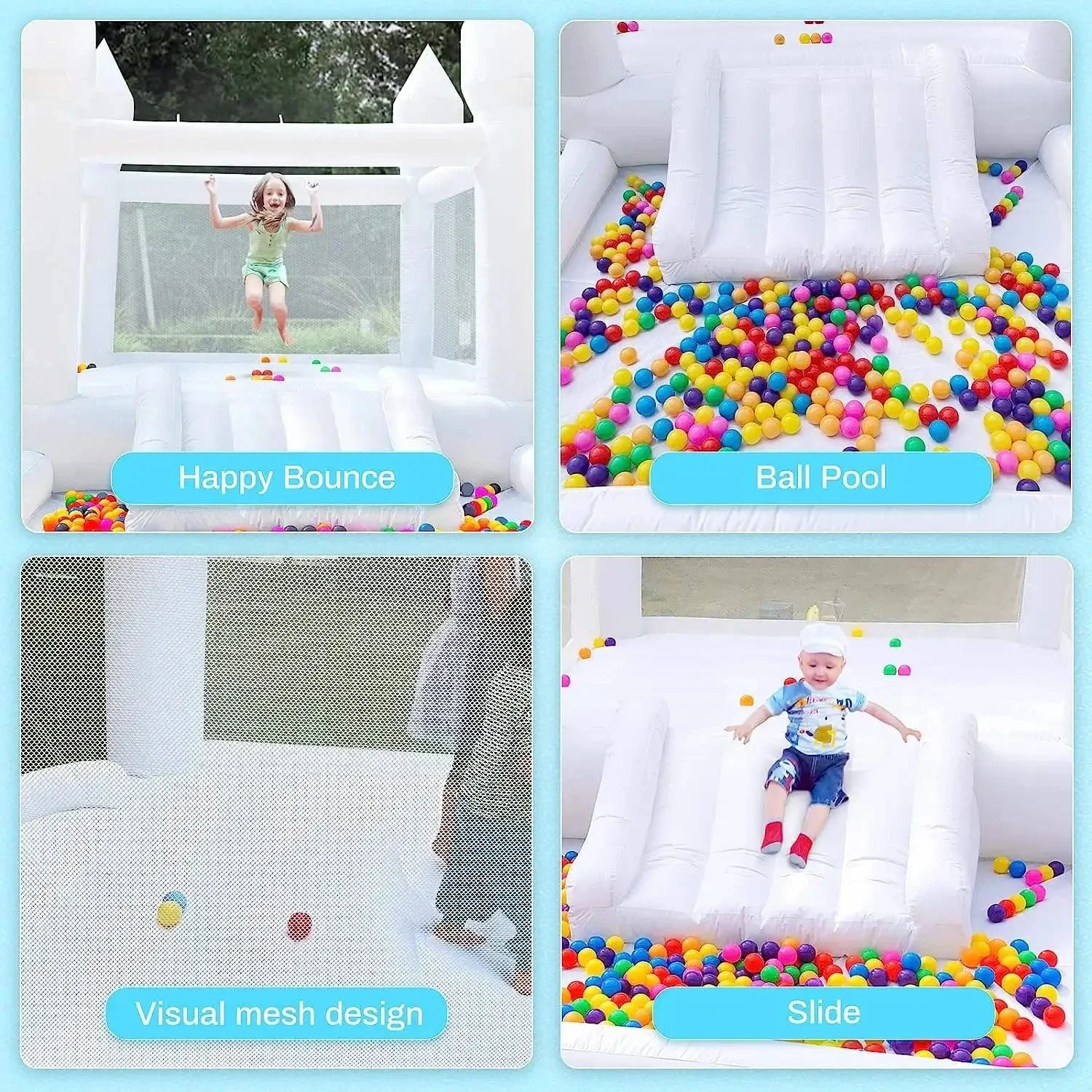 4m Inflatable Bounce House White Jumping Castle With Ball Pool Slide Birthday Party Decoration Gift Bouncy Castle