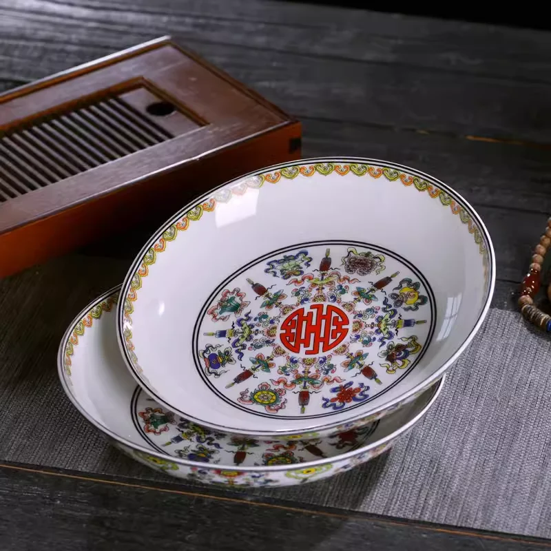 

Jingdezhen Chinese enamel color high temperature resistant deep dish personality antique art net red ceramic dinner plate