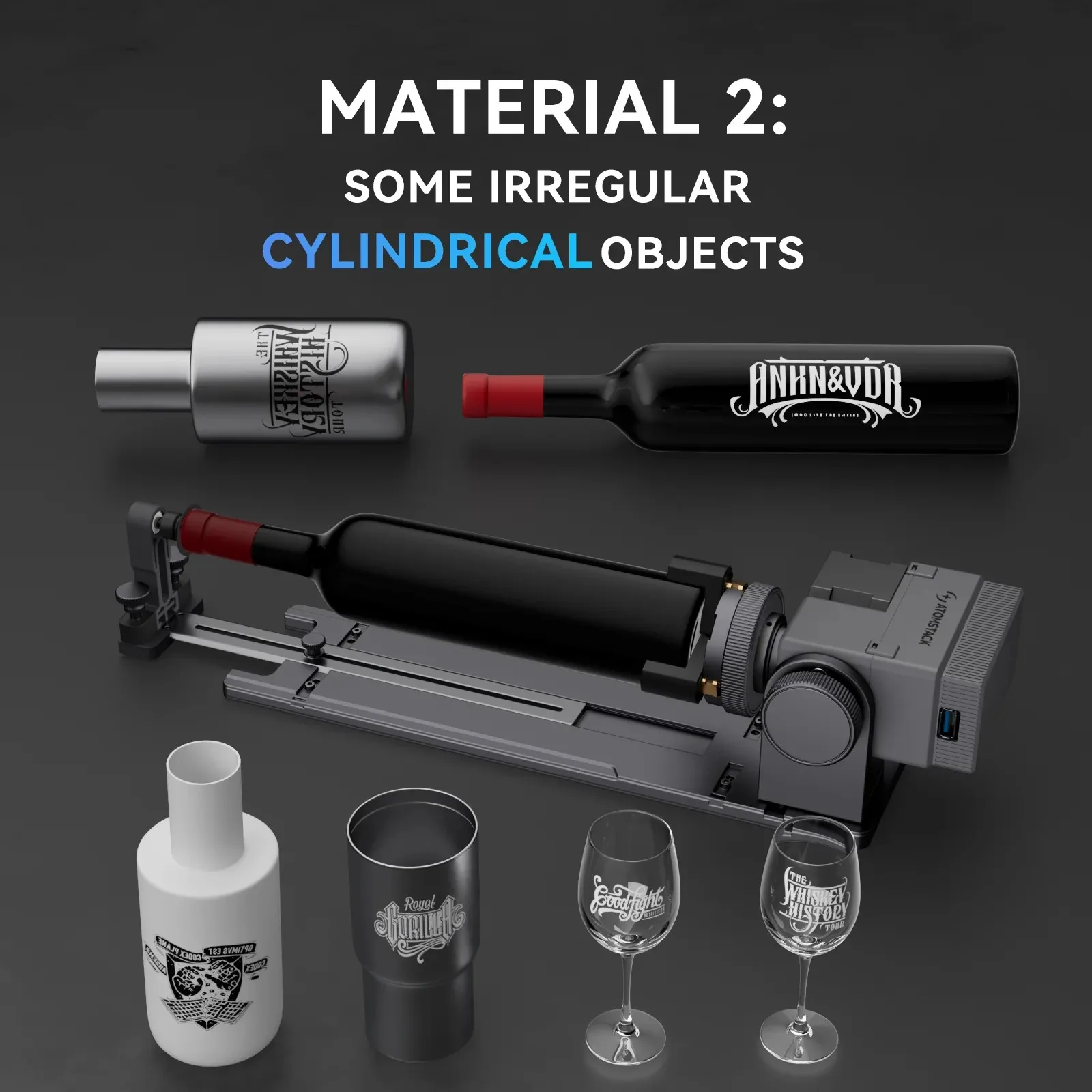 Atomstack R8 PRO, accesorios de grabado con rodillo giratorio láser, portabrocas de mandíbula para objetos cilíndricos, copa de vino, anillo de bate de béisbol