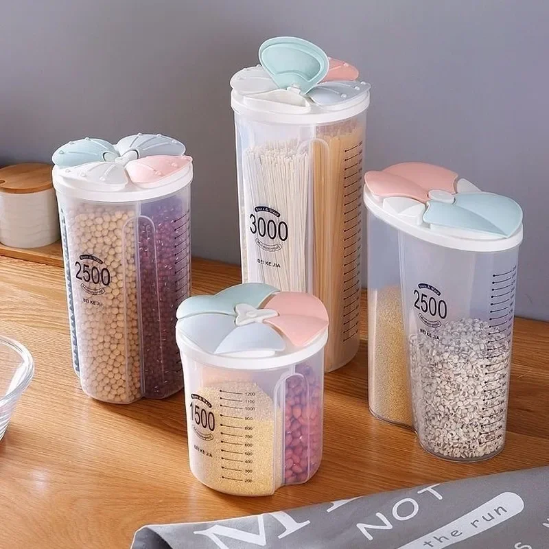 

Home Kitchen Sealed Storage Box Cereal Dispenser Food Storage Tank Rotating Dry Food Cups Container Case Flour Grain Storage Box