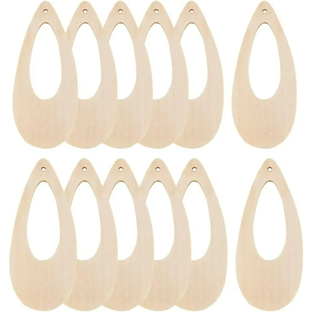 40pcs Wooden Earring Pendants Hollow Teardrop Pendants Blank Unfinished Wooden Dangle Charms for Earrings Necklace Jewelry