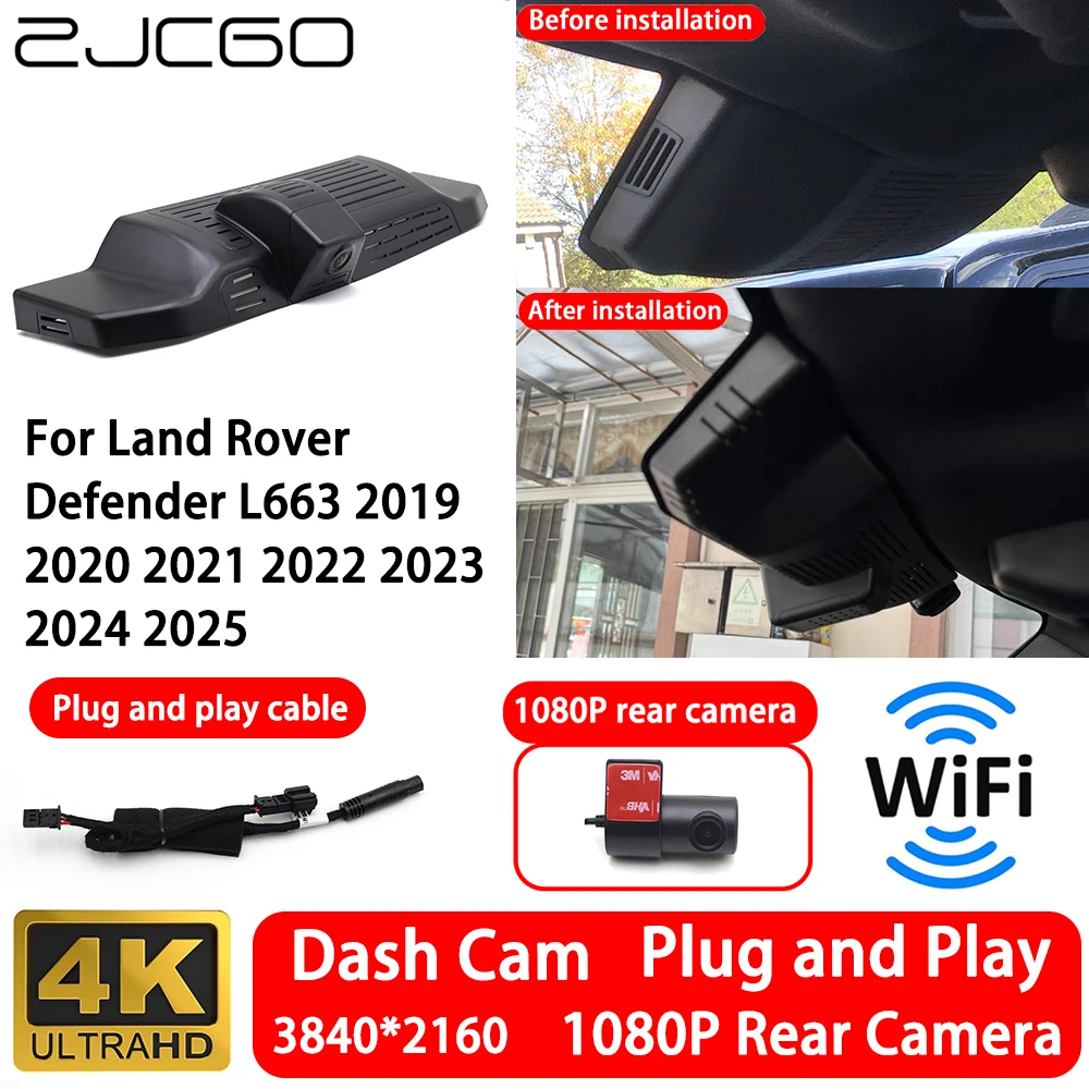 for Land Rover Defender L663 2019-2025 4K 2160P Front Rear Camera Dash Cam Wifi Plug and Play Video Recorder Loop Recording