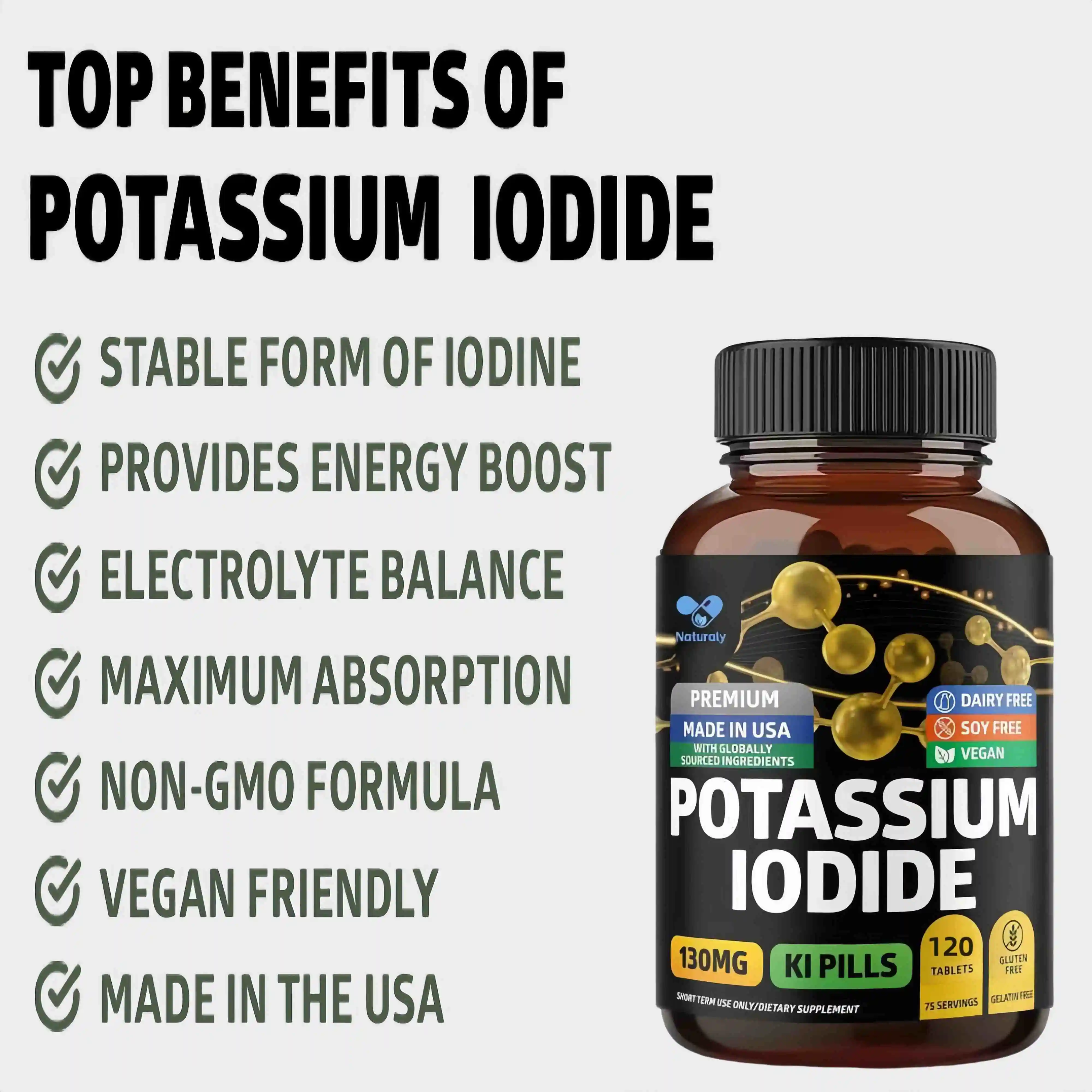 Potassium Iodide Capsules 130mg - Pure Potassium Iodide Tablets for Radiation Exposure for Kids & Adults