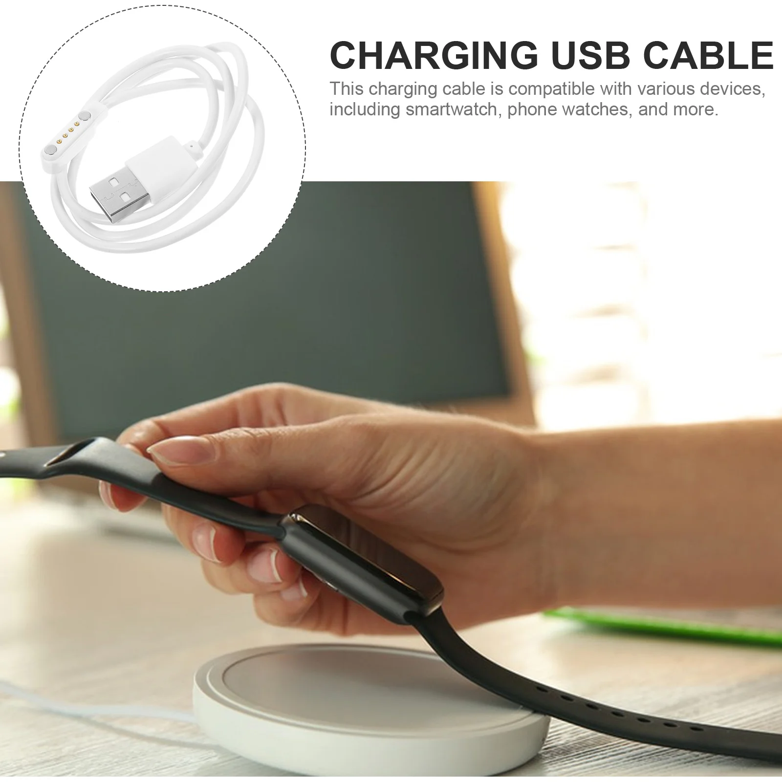 Magnetic USB Cable Charging Cords Smartwatch Universal Retractable Black Abs Child