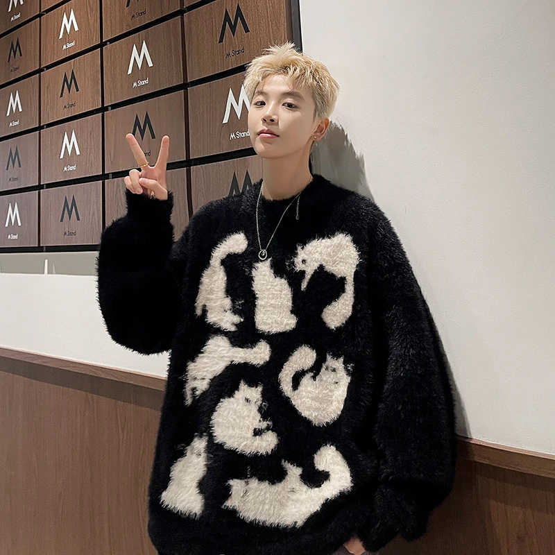 [OIMG] Round Neck Sweater Men's Autumn And Winter New Trend Niche Base Knit Sweater Animal Pattern Top