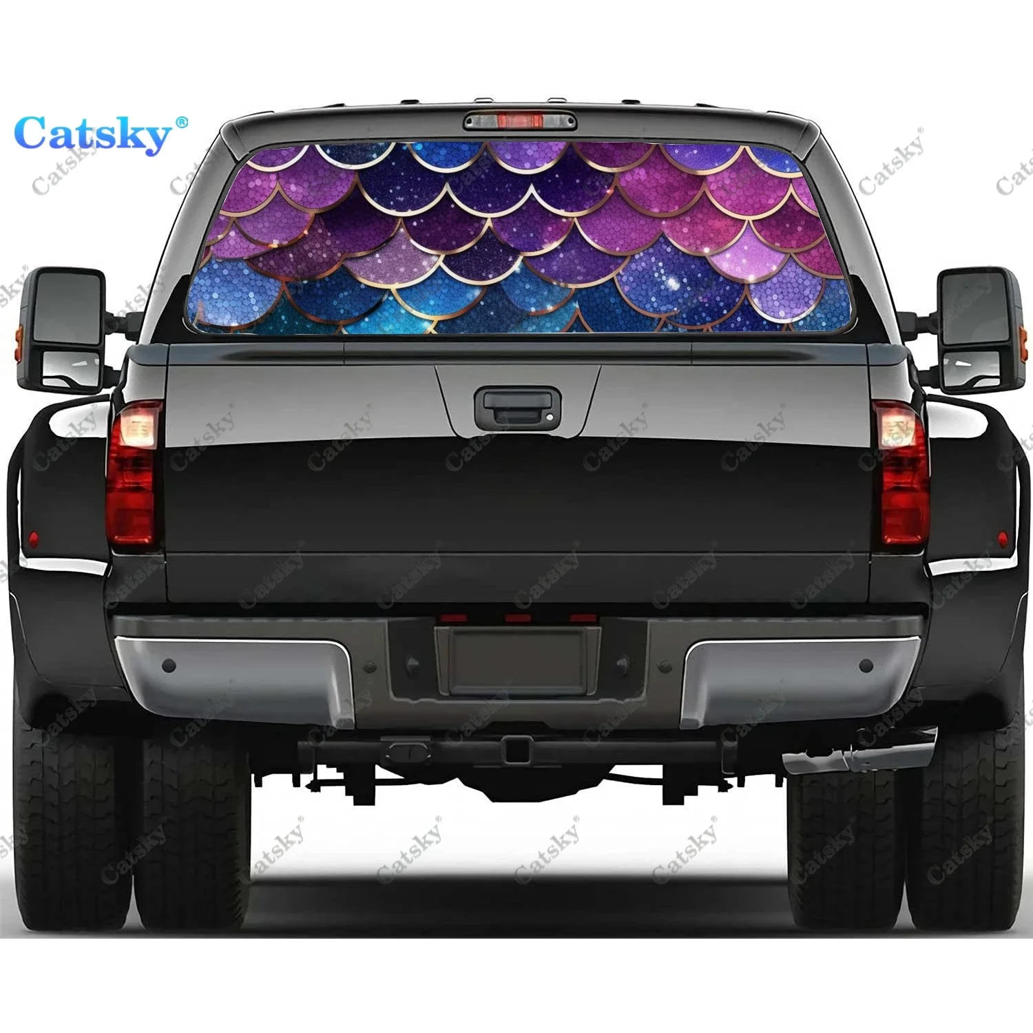 Gold Fish Scale Pattern Rear Window Decal Fit Pickup,Truck,Car Universal See Through Perforated Back Window Vinyl Sticker