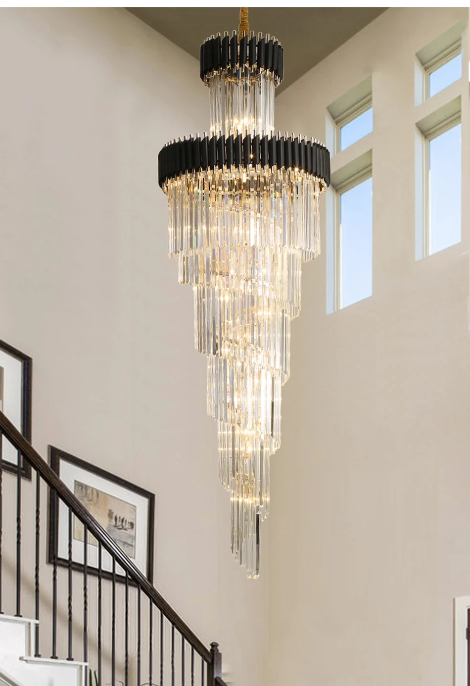 Luxury Modern Crystal Chandelier for Staircase Long Loft Light Fixture Villa Lobby Living Room Decor Elegant Hang Lighting