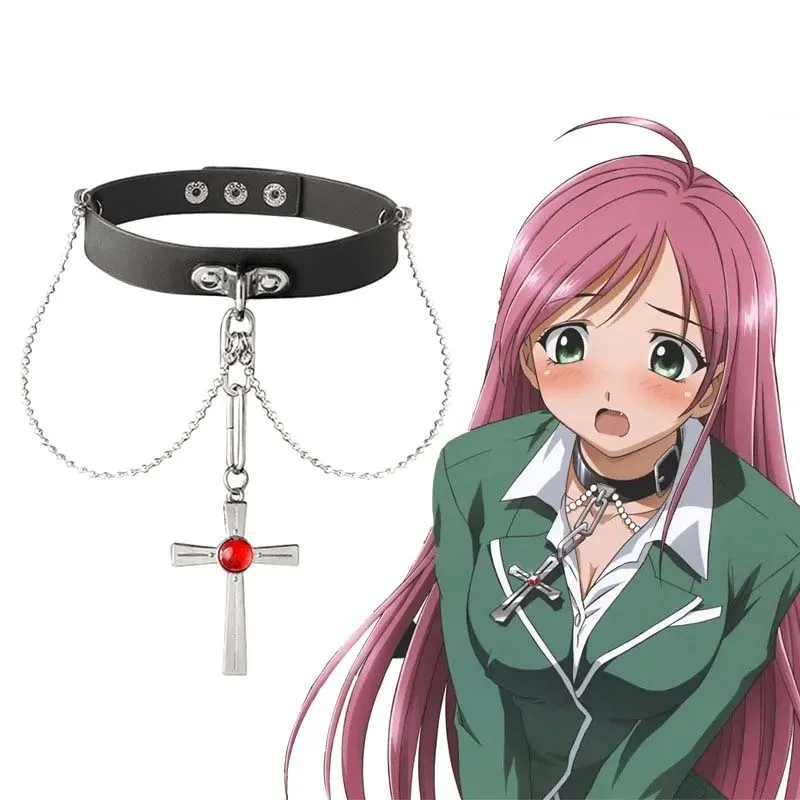 

Anime Rosario And Vampire Red Crystal Necklace RosaVam Moka Akashiya Cross Choker Necklace Cosplay Fashion Punk Jewelry Gift