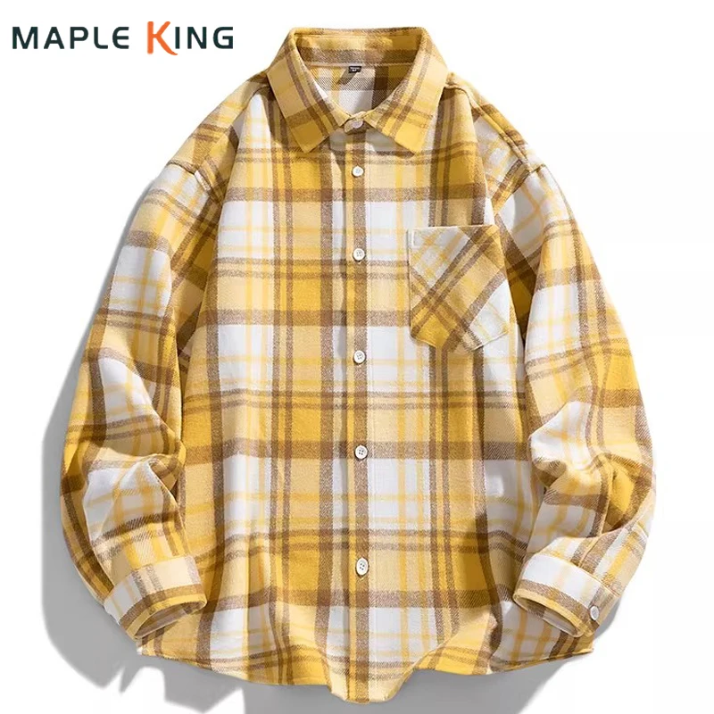 

Vintage Cotton Blend Plaid Shirts for Men Women Oversized Streetwear Long Sleeve Thicken Casual Camisas Elegantes Masculina 3XL