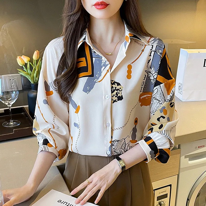 2025年春シフォンシャツ レディース 長袖プリント カラーニッチシフォン